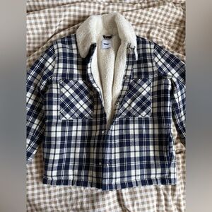 TNA Navy and Cream Plaid Sherpa-Lined Jacket